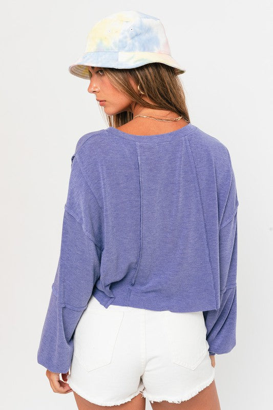 Long Sleeve Raw Edge Top